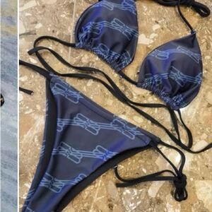 Blue  and Black Bikini Set